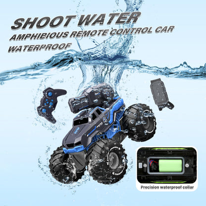 Amphibious Remote Control Car Boat Water Squirt RC Tank 2.4GHz Gesture Sensor 4WD Monster Truck Waterproof RC Car for 6 7 8 9-12 Kids Girls Boys Gift Beach Pool Water Toy With 2 Replaceable Batteries