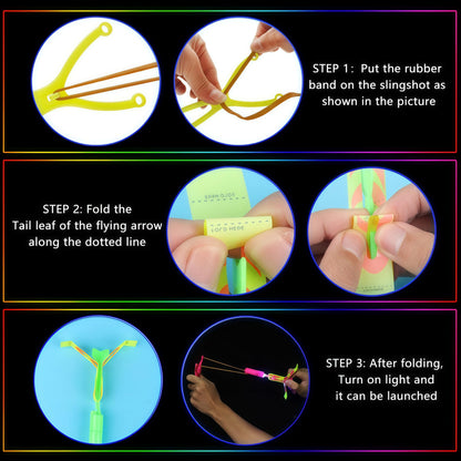 OceanWings LED Flying Set with Whistle, 25 Slingshot+25 Glow Helicopter, Flying Toy Outdoor Toy Glow in The Dark Party Supplies Party Favors Bulk for Kids 8-12,4-8 Summer Camping Outdoor Game