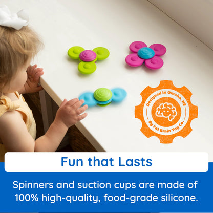 Fat Brain Toys Whirly Squigz, Silicone Spinners and Suction Toys for Kids 10 Months and Up