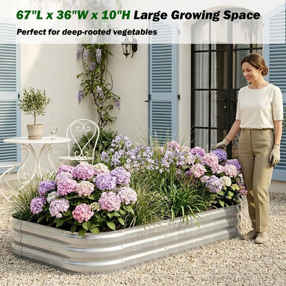 Colorfulbeetle Galvanized Raised Garden Bed Kit, Large Metal Raised Garden Beds for Vegetables, Galvanized Planter Raised Garden Boxes Outdoor (Silver)