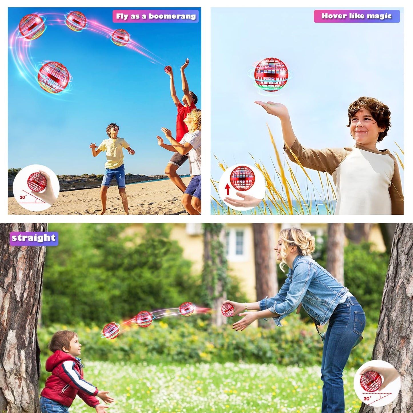 Flying Orb Ball Toys-2025 Upgraded Hover Magic Boomerang Ball，Galaxy Ball Kids Adults Cool Outdoor Indoor Outdoor Toy Gifts for 6 7 8 9 10+ Year Old Boys Girls-Red