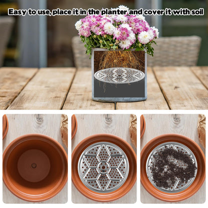6 Pack Round Planter Insert, 9.4/11/12.5-Inch Planter Inserts with Drainage Holes Stainless Steel Plant Risers for Inside Pots for Tall or Short Planters Use Less Potting Soil Indoor & Outdoor