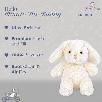 MON AMI Minnie Bunny 10-Inch Stuffed Rabbit for Boys & Girls | Soft Easter Bunny Plush Toy | Snuggle Companion | Nursery Décor | Gift for Birthdays & Showers