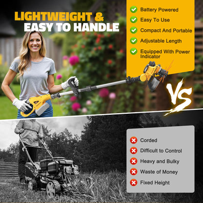 Cordless String Trimmer Compatible with Dewalt 20V (Tool Only), MtiolHig 3 IN 1 Weed Eater with Brushless Motor & Battery Level Display, Electric Weed Wacker/Edger Trimmer for Yard, w/ 18 Line, Yellow