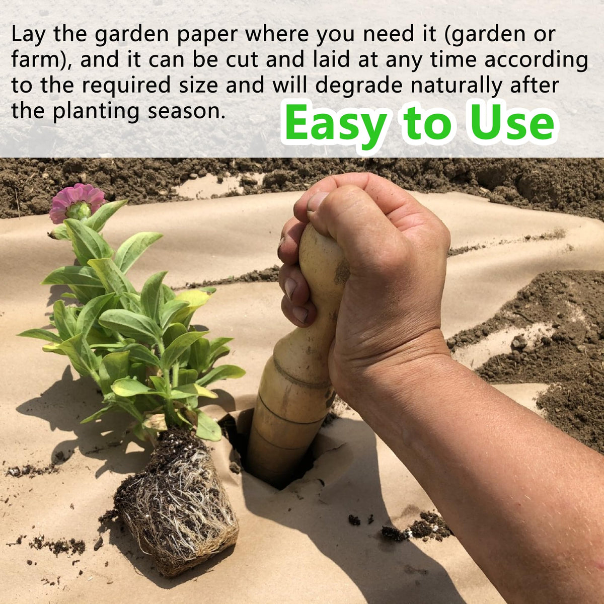 Biodegradable Weed Barrier, 4 x 100 Ft Heavy Duty Garden Paper Biodegradable Landscape Fabric Paper Garden Mulch Rolls Weed Barrier for Weeds, Paper Mulch Rolls Garden Paper for Outdoor Garden Lawn