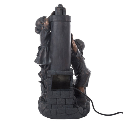 Outdoor Water Fountain with Boy and Girl, Antique Bronze Design and Soothing Sound for Decor on Patio, Lawn and Garden by Pure Garden