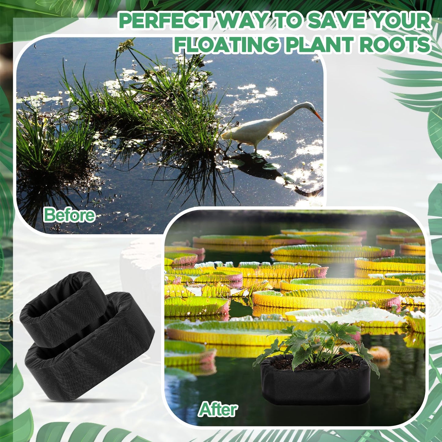 RimCereal 2 Pcs Floating Pond Planter Woven Fabric Floating Planters for Ponds Hydroponics Ponds Water Features and Decorations (Oval,9 Inches/ 5.5 Inches)