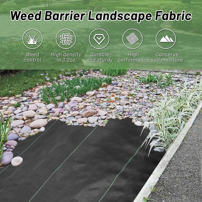 FYFMFER 4FT x 100FT Weed Barrier Landscape Fabric，3.2oz Premium Heavy Duty Woven Cloth for Garden Ground Cover Geotextile Fabric for Gardening, Farming with 20 U-Shaped Securing Pegs