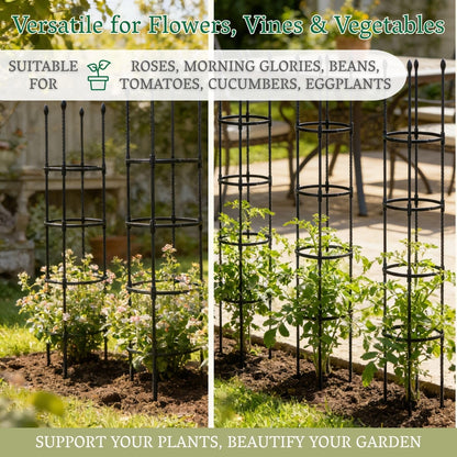 2 Pack Tomato Cages for Garden | Heavy Duty Rustproof Round Tomato Cage | 63 Inch Steel Core Plastic Coated Garden Trellis Plant Support for Tomato, Cucumber, Beans, Flower, Vegetable Indoor Outdoor