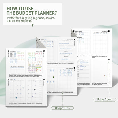 Budget Planner - Monthly Budget Book for Daily Expense Tracking, Business, Debt, Savings, B5 (7.3" x 10.15") Undated Financial Planner with Colorful Tabs Manages Your Money Effectively, Light Green