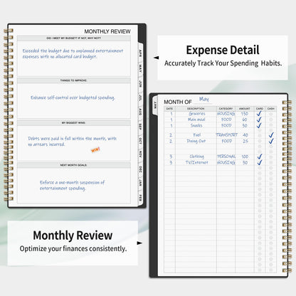 Budget Planner - Monthly Budget Book for Daily Expense Tracking, Business, Debt, Savings, B5 (7.3" x 10.15") Undated Financial Planner with Stickers Manages Your Money Effectively Anytime, Black
