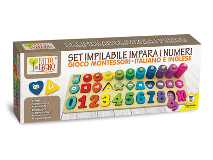 Teorema Giocattoli 40559 Wooden Stackable Learning Numbers Set, Multi-Colour