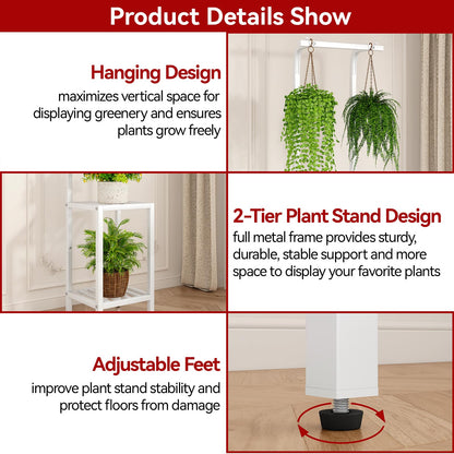 IBUYKE 67 Inch Tall Plant Stand Indoor Outdoor, 3 Tier Metal Hanging Plant Shelf for Multiple Plant, Heavy Duty Plant Holder Flower Stand for Living Room Patio Balcony Garden, White TMJ076W