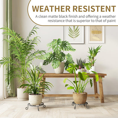 PROWORX 2 Pack 10” Diameter Metal Outdoor Plant Stand Indoor, Black Heavy Duty Potted Holder, Round Anti-Rust Wrought Iron Flower Planter Pot Display Stands for Home Garden
