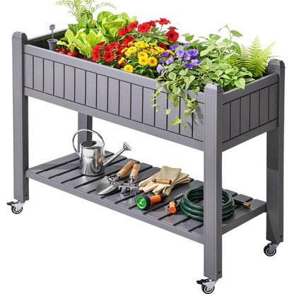 YITAHOME 42.5x17.3x35.4 in Raised Garden Bed, Outdoor Plastic Planter Box with Wheels, Legs, Drain Plug, and Storage Shelf for Plants, Vegetables, Flowers, Herbs, Brown