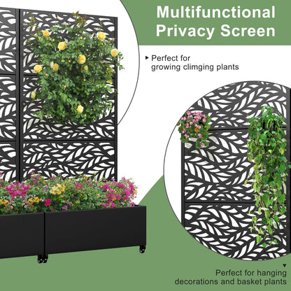 Casaphoria Metal Raised Garden Bed with Trellis and Wheels, 72"x35"x16" Planter Box for Climbing Plants, Vegetables & Vines, Features Drainage Holes and Privacy Screen (Black-Spring)