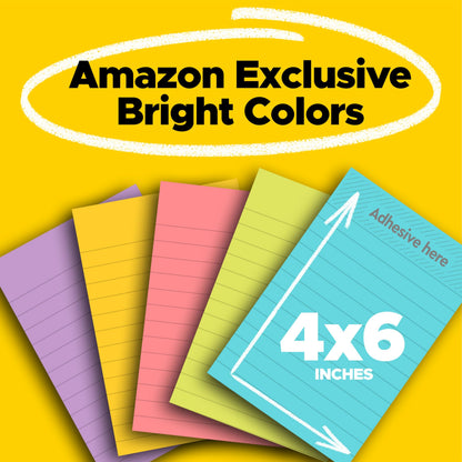 Post-it Super Sticky Lined Notes, 5 Sticky Note Pads, 4x6 in, 2X the Sticking Power, School Supplies, Office Products, Sticky Notes for Vertical Surfaces, Monitors, Walls and Windows, Bright Colors