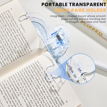 Transparent Book Page Holder for Reading: Large Book Clips to Hold Book Open - Page Holder Clip for Fixing Music Book, Page Marker for Teaching, Cooking (Light Blue)