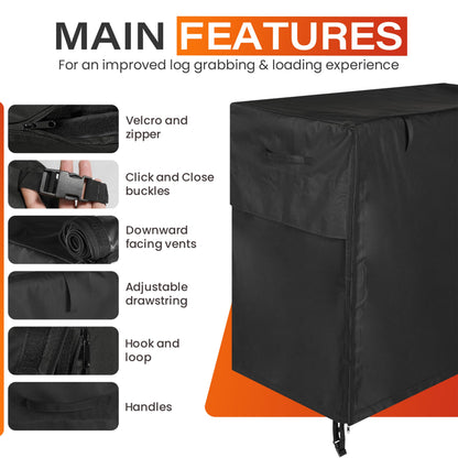 4ft Waterproof Firewood Rack Cover - Heavy Duty Black 600D Oxford Fabric - Indoor Or Outdoor Firewood Log Cover with Zipper & Adhesive Closing Strips - Rack NOT Included - Black