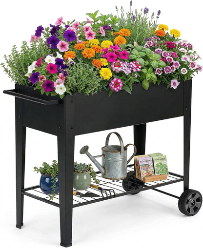 CNEIESD 32" Tall Raised Garden Bed Outdoor with Wheels, 16.7" W Planter Box, 400LBS Capacity,Elevated Planter Box on Wheels for Indoor/Outdoor Vegetables, Herbs & Flowers
