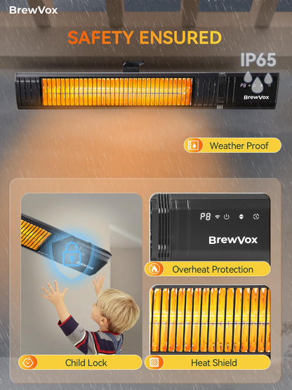 BrewVox Carbon Infrared Electric Outdoor Patio Heater, Smart App-Controlled with Remote On/Off & Timer for Living Room, Bedroom, Garage, Office