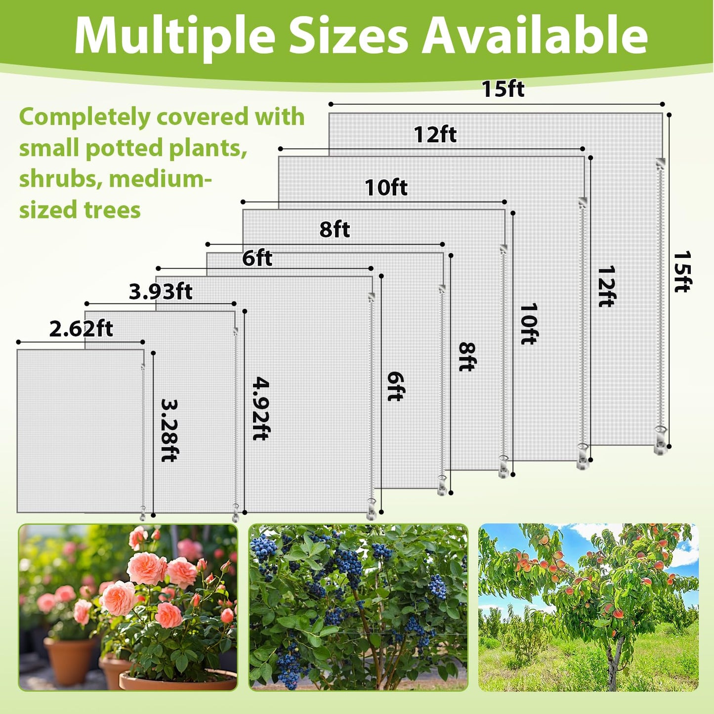2PCS Large Fruit Tree Netting with Drawstring and Zipper, 8 * 8FT Garden Netting for Garden Protection, Insect Bird Netting for Fruit Trees, Protection from Anti Birds, Bugs,Cicadas, Insects