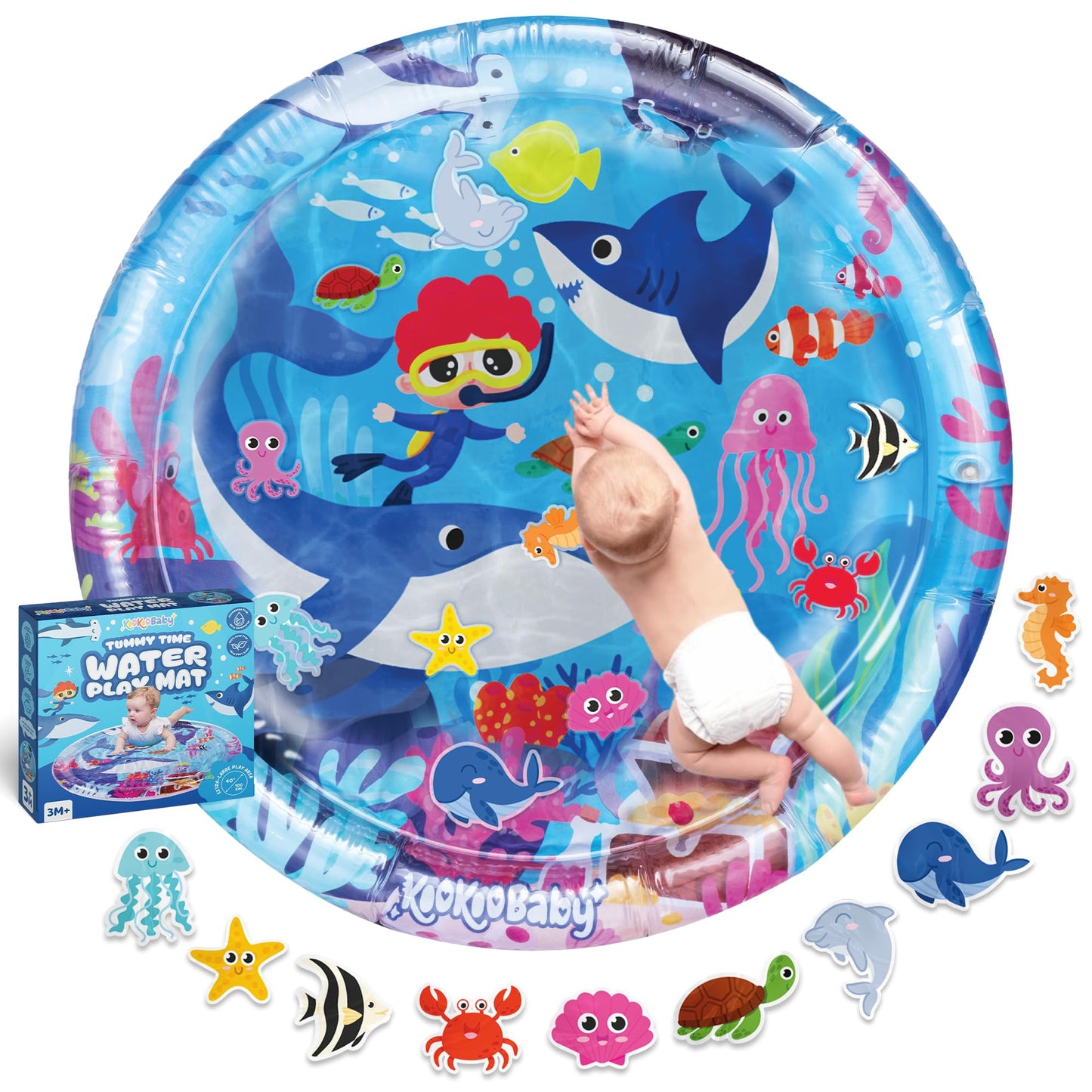 KooKooBaby Tummy Time Water Mat for Babies - Xtra Large Sensory Baby Water Mat for Tummy Time & Motor Development - Leak-Proof Water Pad, Durable Infant Water Play Mats for Baby Boys & Girls 3 Months+