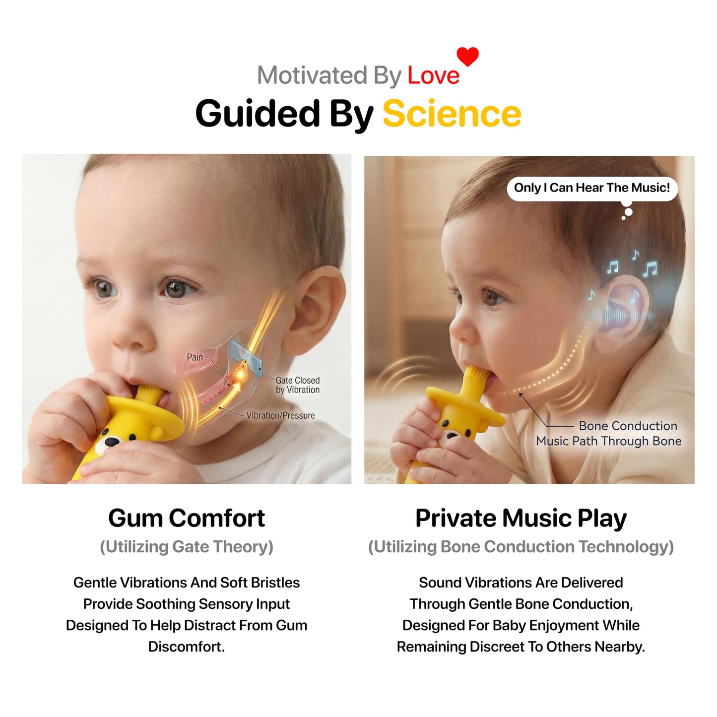 KLOUDYS Vibrating Baby Teether & Toothbrush l Teething Relief & Bone Conduction Music l Soft BPA-Free Silicone Baby teethers, Oral Sensory chew Toys for Kids & Babies,Teething Toys 9-24 Months, Pink