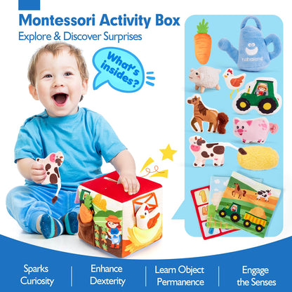 hahaland Baby Toys 6-12 Months - 13 PCS Whats Inside Box Surprise Developmental Toy and Silicone Baby Tissue Box Toy, Montessori Toys for 6 Month Old Gifts