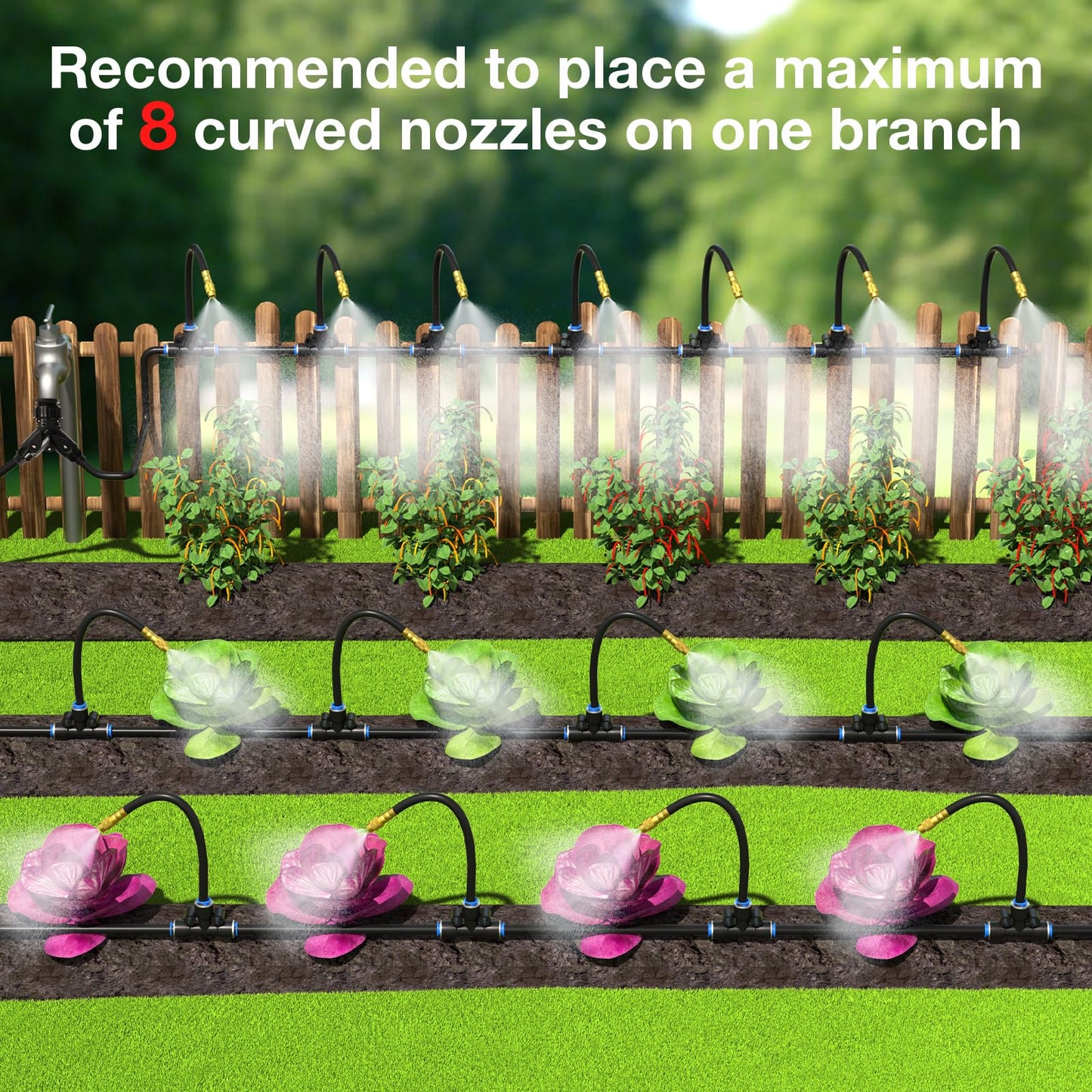 MIXC 20pcs 360° Adjustable Drip Irrigation Nozzles for 1/4" Drip Irrigation Tubing, Only 20pcs Flexible Misting Copper Nozzles and Quick-Connect Three-Way Tubing Fittings