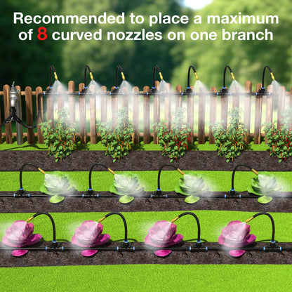 MIXC 20pcs 360° Adjustable Drip Irrigation Nozzles for 1/4" Drip Irrigation Tubing, Only 20pcs Flexible Misting Copper Nozzles and Quick-Connect Three-Way Tubing Fittings