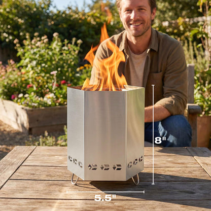 Tabletop Fire Pit, 8.0 x 5.5 in Smokeless Fire Pit with Stand,Small Portable Burning Table Top Firepit Fueled by Wood & Pellet,Low Smoke Camping Stove for Outdoor Patio & Indoor with Carry Bag