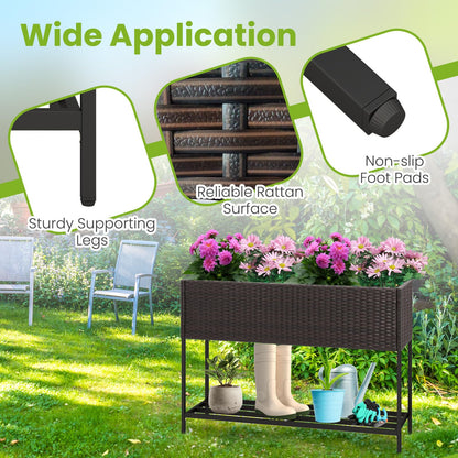 HAPPYGRILL Raised Garden Bed, Rattan Planter Raised Bed with Legs, Bottom Storage Shelf, Removable Liner, Drainage System, Wicker Elevated Planter Box w/Legs for Vegetables Flowers (40” x 12” x 28”)