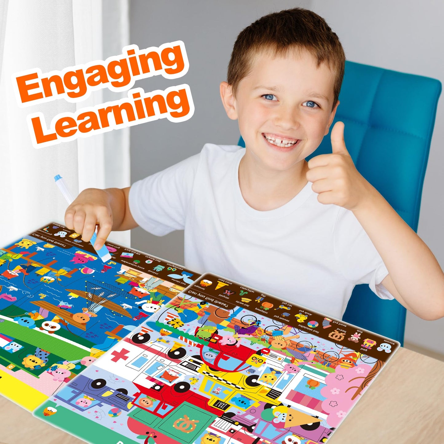 Hulupiggy Search and Find Educational Game for Kids 3, 4, 5, 6 Year Olds - Reusable Preschool Learning Activities, Art & Craft Toys | Builds Vocabulary, Gifts for Toddlers, Girls and Boys