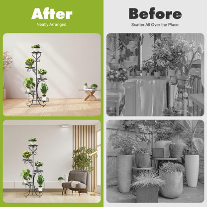 5 Tier Metal Plant Stand Indoor Outdoor, Upgraded Tall Iron Spiral Corner Plant Shelf- Tiered Storage Flower Pot Holder Display Organizer for Balconies, Living Rooms, Courtyards, Gardens, Black