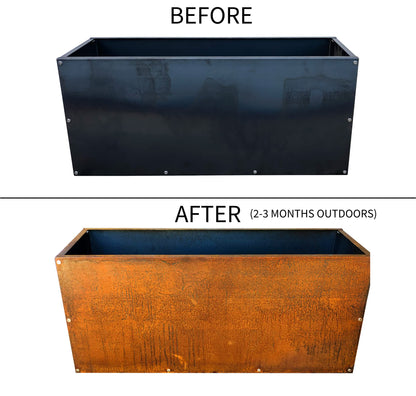 DIY CARTEL Corten Steel Rectangular Outdoor Planter Box, Rustic & Modern Farmhouse Design, Large Raised Metal Garden Bed for Commercial & Residential Use (36in x 12in x 16in)