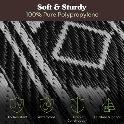 Pure Garden Outdoor Patio Rug with LED Lights - 8x10 Outdoor Rug - Plastic Straw Patio Mat Outdoor Waterproof Carpet - RV or Porch Decor (Gray)