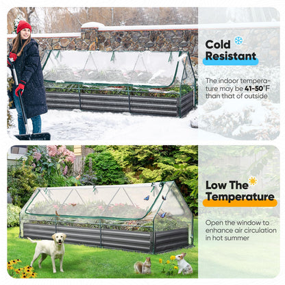 Quictent Raised Garden Bed Galvanized Raised Beds for Gardening Vegetables with Cover 8x4x1 ft Metal Planter Box Outdoor Use (Clear)