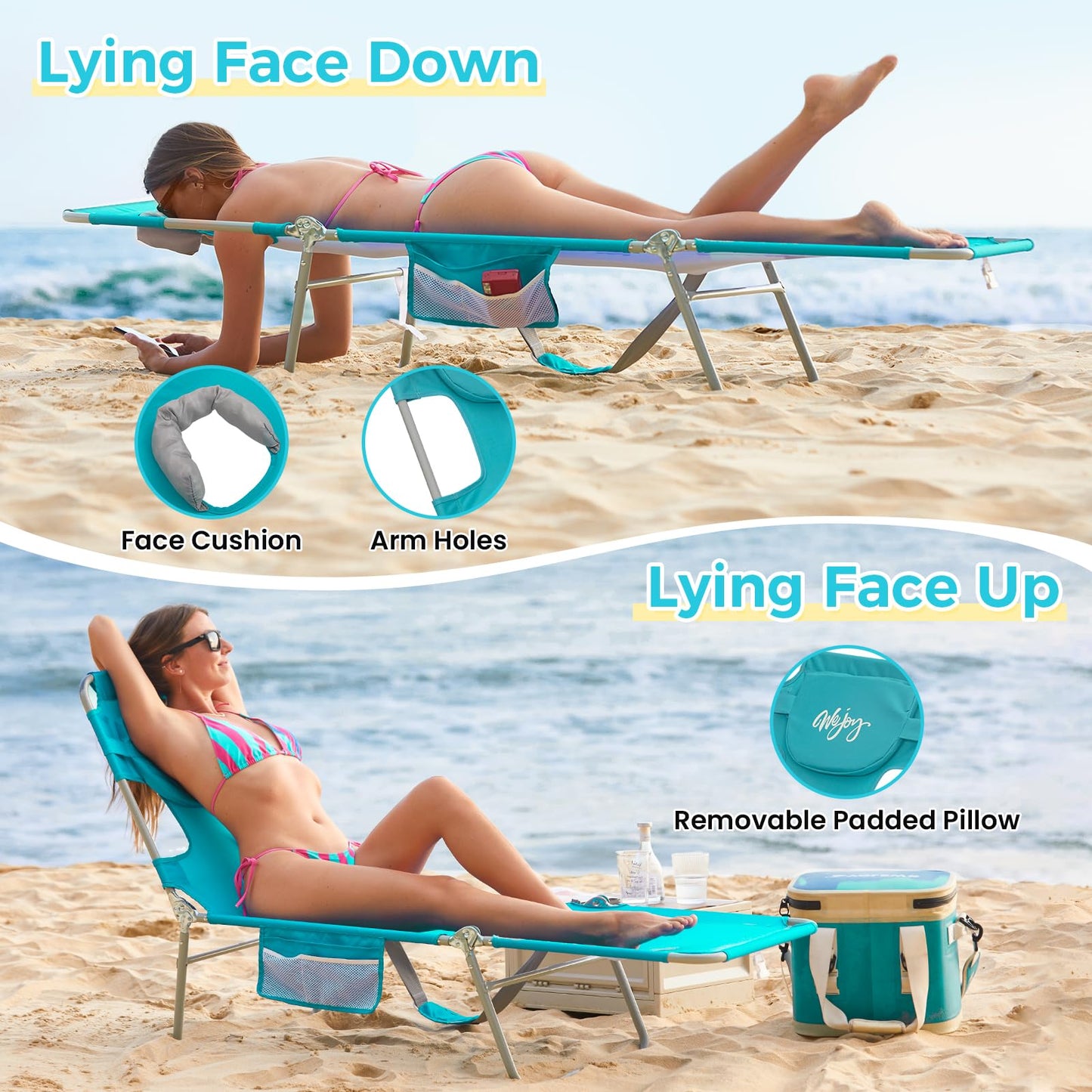 WEJOY Folding Tanning Chair with Face Hole, 5 Positions