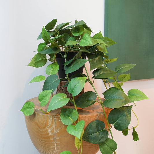 alyptus Fake Pothos Hanging Plants – 33" Set of 2 Faux Ivy Vines with Pots Realistic Silk Devil’s Ivy for Indoor Décor Low Maintenance Artificial House Plants for Home Bathroom or Office - Green