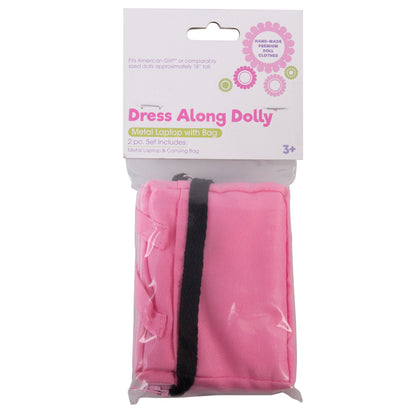 Dress Along Dolly Metal Laptop for 18-Inch Dolls - Premium Heavy-Duty Doll Computer with Pink Carrying Bag - Fits American Girl & Our Generation - Durable Metal School Accessory