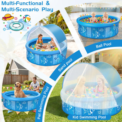 Upgraded Baby Pool with Canopy Sprinkler, 47in Foldable Kiddie Pool with Pop Up Mosquito Net, Baby Beach Tent with Sun Shade Canopy, Portable Toddler Kids Small Pool for Backyard Beach Outdoor