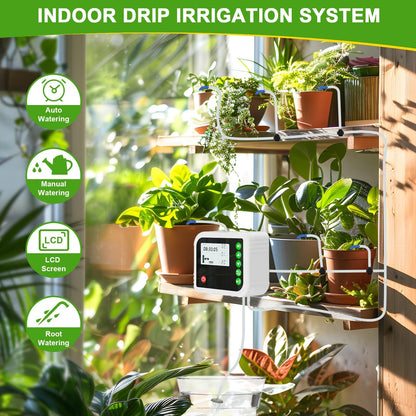 ZWJBSGY Automatic Plant Water Indoor, 15 Potted Plants Self Watering System, Automatic Drip Irrigation Kit Plant Watering Devices Programmable Water Timer, LED Display and Power Supply