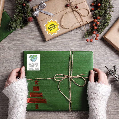 Muminglong 1.5 Inch Our Packing Materials Are Lovingly Reused Sticker, Thank You, Reused Box, Recycling Label, Love Shaped Earth, Handmade, Packaging, 500 PCS