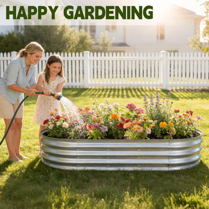 Vivagarden Galvanized Raised Garden Bed Outdoor, Large Raised Bed for Gardening, 6x3x1ft Oval Metal Planter Box for Vegetables, Fruits, Flowers, Silver