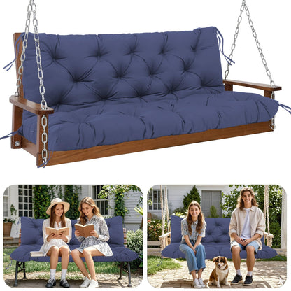 HZMGPCM Extra Thick 5" Waterproof Porch Swing Cushions Outdoor 60 inch Swing Cushions 3 Seater Replacement with Backrest and Ties for Outdoor Furniture Patio Bench Garden(Navy Blue)