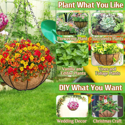 ZeeDix 2 Pack 18 Inch Large Hanging Baskets for Plants Outdoor with Coconut Liners Replacement, Hanging planters Baskets with Natural Coco Liner for Outdoor Indoor Planters Flowers Vegetables