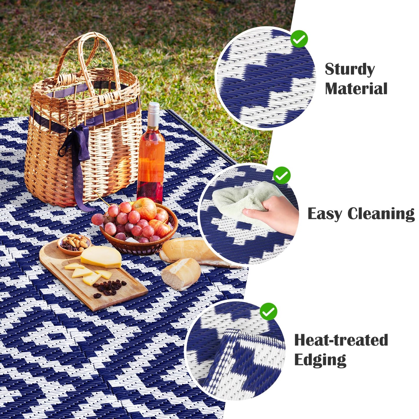 Mattitude Waterproof Outdoor Rug 6x9 Ft Outdoor Plastic Straw Rug Reversible Patio Rug Large Outdoor Carpet Area Rug for Patio Backyard Picnic Beach Camping RV Blue