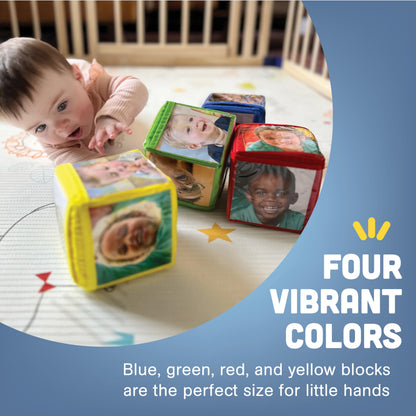 Constructive Playthings Customizable Stacking Block Toys with Clear Pockets for Ages 12 Months+, Toddler Soft Foam Building Blocks, Builds Fine Motor Skills, Multicolor