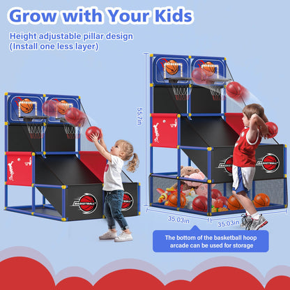 M SANMERSEN Kids Double Basketball Hoop Arcade Game Set with 6 Balls Electronic Scoreboard LED Light, Indoor & Outdoor Play, Birthday/Halloween for 3-8 Year Old Boy and Girl